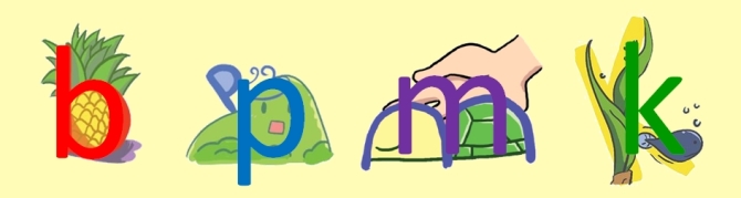圖上：圖像卡，自創圖像幫助學生運用聯想力輕鬆學會聲母